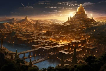 Foto op Canvas Enigmatic golden city, forgotten utopia of past civilizations. Generative AI © Jax