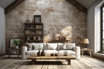 modern industrial living room with light natural materials