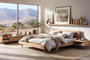 modern minimalist scandinavian bedroom with light natural materials