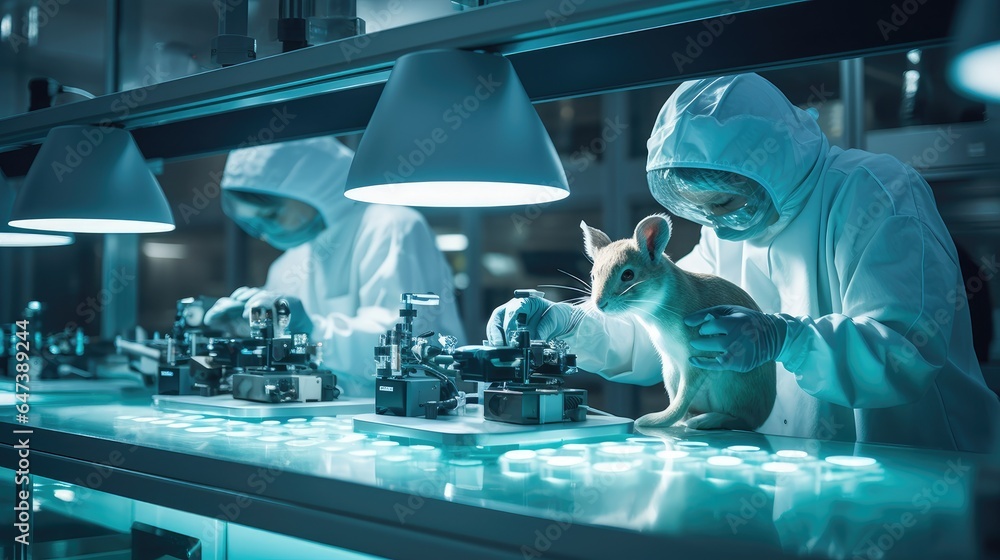 Aufkleber scientist in a laboratory carefully analyzing data and conducting experiments to evaluate the effica
