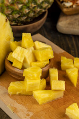 sliced ripe yellow pineapple, a large number of pieces