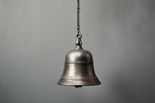 Metal bell on gray background. Generative AI