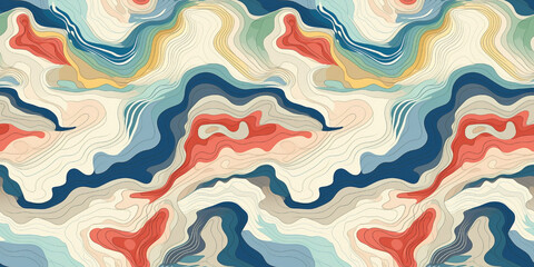 Color topographic map with a repeating seamless pattern. Abstract background with waves.