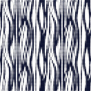 Seamless repeating pattern. Rough design with wavy dotted lines. Spotted effect. Halftone style with small black circles on a white background. Modern stylish texture. Vector illustration.