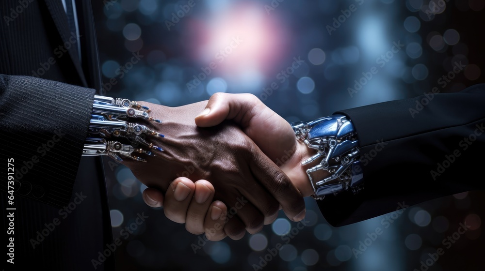 Poster humanoid robot and a human collaboratively working on a complex task, symbolizing the advancement of