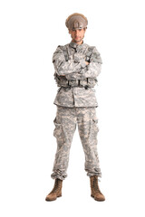 Young male soldier in full gear isolated on white background