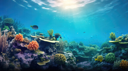 Naklejka na ściany i meble A colorful underwater coral reef