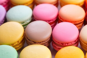 Fototapeta na wymiar Up-Close and Colorful Macarons Display