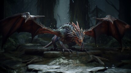 An angry dragon spreads its wings AI generative