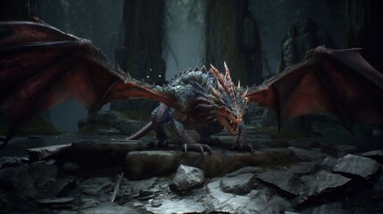 An angry dragon spreads its wings AI generative