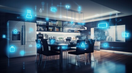 smart home environment with interconnected devices, showing the convenience and challenges of the Internet of Things (IoT) and AI-powered automation in our daily lives.