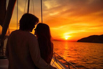 Fototapeta na wymiar Sunset Serenity: Romantic Moments Aboard a Yacht