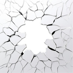 A cracked white wall with a hole in the middle