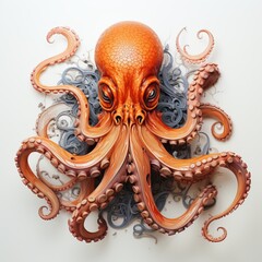 Obraz premium Octopus on a plain background, a terrifying animal with tentacles and suckers. order of cephalopods.