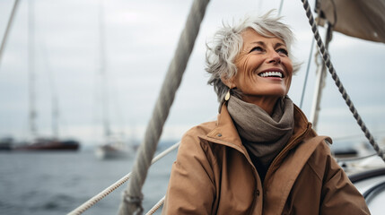 An elderly lady enjoying herself while sailing