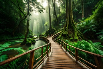 wooden bridge in the forest - Powered by Adobe