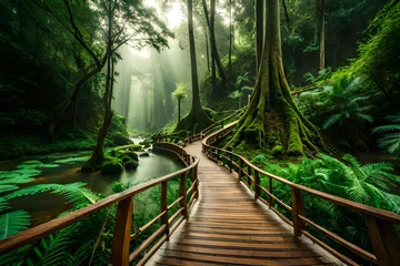Fotobehang wooden bridge in the forest © Image Studio