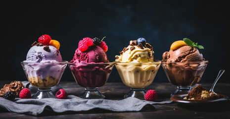 ice cream desserts on a dark background
