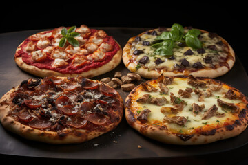 A variety of vegan pizzas with crispy crusts, flavorful tomato sauce, and a generous amount of plant-based cheese and toppings, showcasing the diversity and taste of vegan pizza options | ACTORS: Vega