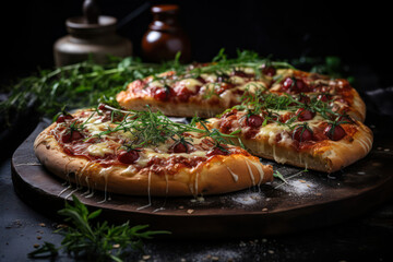 A variety of vegan pizzas with crispy crusts, flavorful tomato sauce, and a generous amount of plant-based cheese and toppings, showcasing the diversity and taste of vegan pizza options | ACTORS: Vega