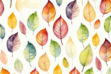 Seamless watercolor leaf pattern art. Generative AI