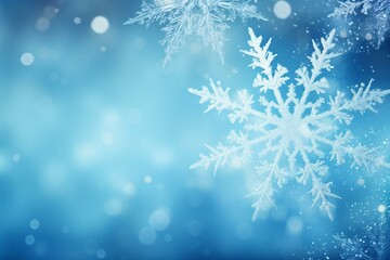 Fototapeta na wymiar Winter-themed background featuring a lovely frosty snowflake. Perfect holiday banner with space for message. Generative AI
