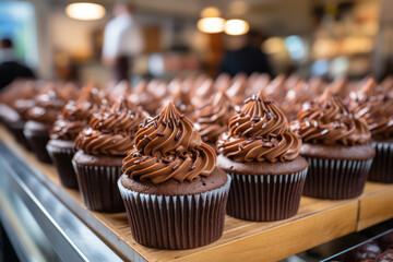 A selection of chocolate-themed cupcakes with various types of chocolate, such as dark, milk, and white, catering to the cravings of chocolate lovers | ACTORS: Chocolate Cupcakes | LOCATION TYPE: Choc