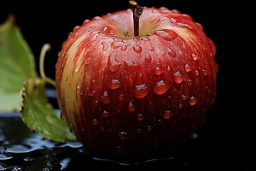 A macro close-up of a juicy apple slice, capturing the glistening droplets and the mouthwatering texture, enticing the viewer's senses. | ACTORS: Apples | CAMERA MODEL: Sony A9 | CAMERA LENS: 100mm f/