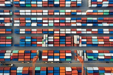 Overhead shot of shipping containers at Long Beach Port, USA. Generative AI