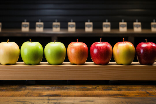 A composition of different apple varieties, showcasing their unique colors, shapes, and flavors, offering a visual feast of apple diversity. | ACTORS: Apples | CAMERA MODEL: Canon EOS 5D Mark IV | CAM