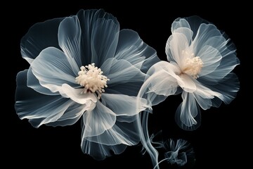 X-ray of flower on black background. Generative AI