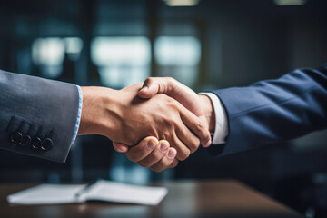 A professional moment as a candidate seals the deal with a handshake, accepting a job offer