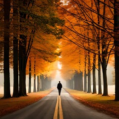 "Herbstliche Pracht in Ultra HD: Ein hyper-realistischer Sonnenuntergang zwischen majestätischen Bäumen, umgeben von leuchtendem Laub, eindrucksvollen Farben und natürlicher Schönheit."