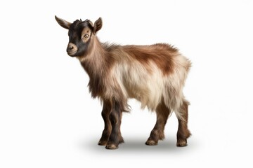 Adorable young pygmy goat gazing sideways, standing alone on a transparent background. Generative AI