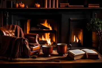 a perfect still life image capturing the essence of a cozy autumn afternoon - AI Generative