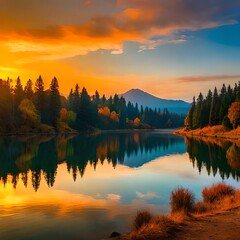 "Herbstliche Pracht in Ultra HD: Hyper-realistischer Sonnenuntergang, mit leuchtendem Laub, eindrucksvollen Farben und natürlicher Schönheit."