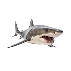 A toy shark with an open mouth on a white background