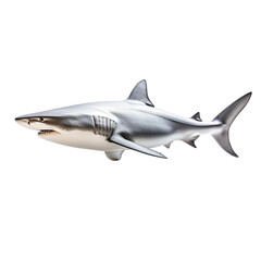 Fototapeta premium A silver toy shark on a white background