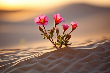 Desert flower blossoming amidst dunes. Generative AI