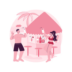 Beach bar abstract concept vector illustration. Beach club service, tropical cocktail recipe, open bar, sea coast restaurant, food and drink, healthy snack, summer resort abstract metaphor.