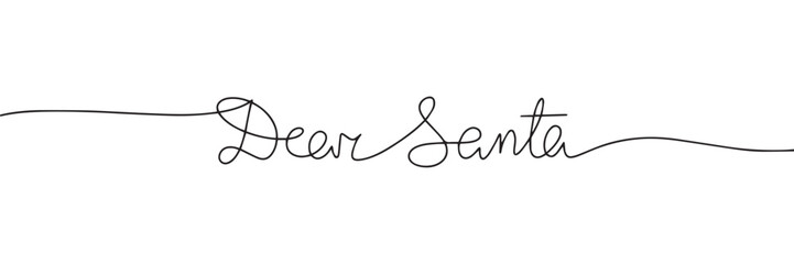 Dear Santa text one line continuous. Line art concept Christmas banner. Christmas short phrase. Vector illustration. - obrazy, fototapety, plakaty