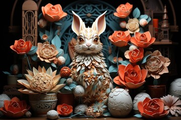 easter bunny in the grass flowers