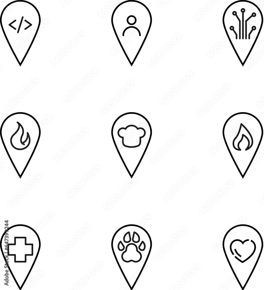 Poster set of signs for ui, adverts, books drawn in line style. editable stroke. icons of programming, user