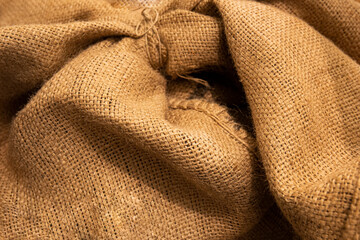 Jute bag. Close-up image of an old natural fiber sack.