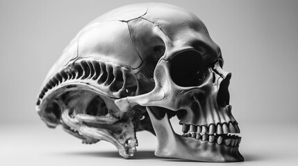 An alien skull black and white photo AI generative