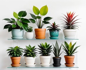 Collection of various houseplants displayed in ceramic pots