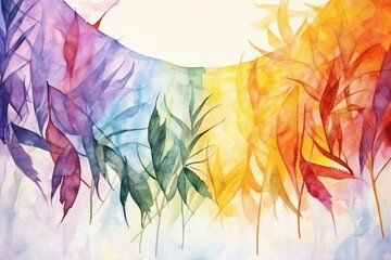Concept of Christian celebration during lent season and palm sunday represented through a watercolor banner. Generative AI
