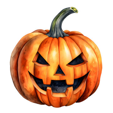 Halloween pumpkins clip art watercolor illustration, Jack O Lantern, Generative AI