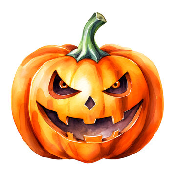 Halloween pumpkins clip art watercolor illustration, Jack O Lantern, Generative AI