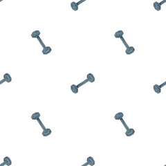 Seamless pattern with dumbbells. Fitness, weight training. Watercolor illustration isolated on a white background. Hand drawn